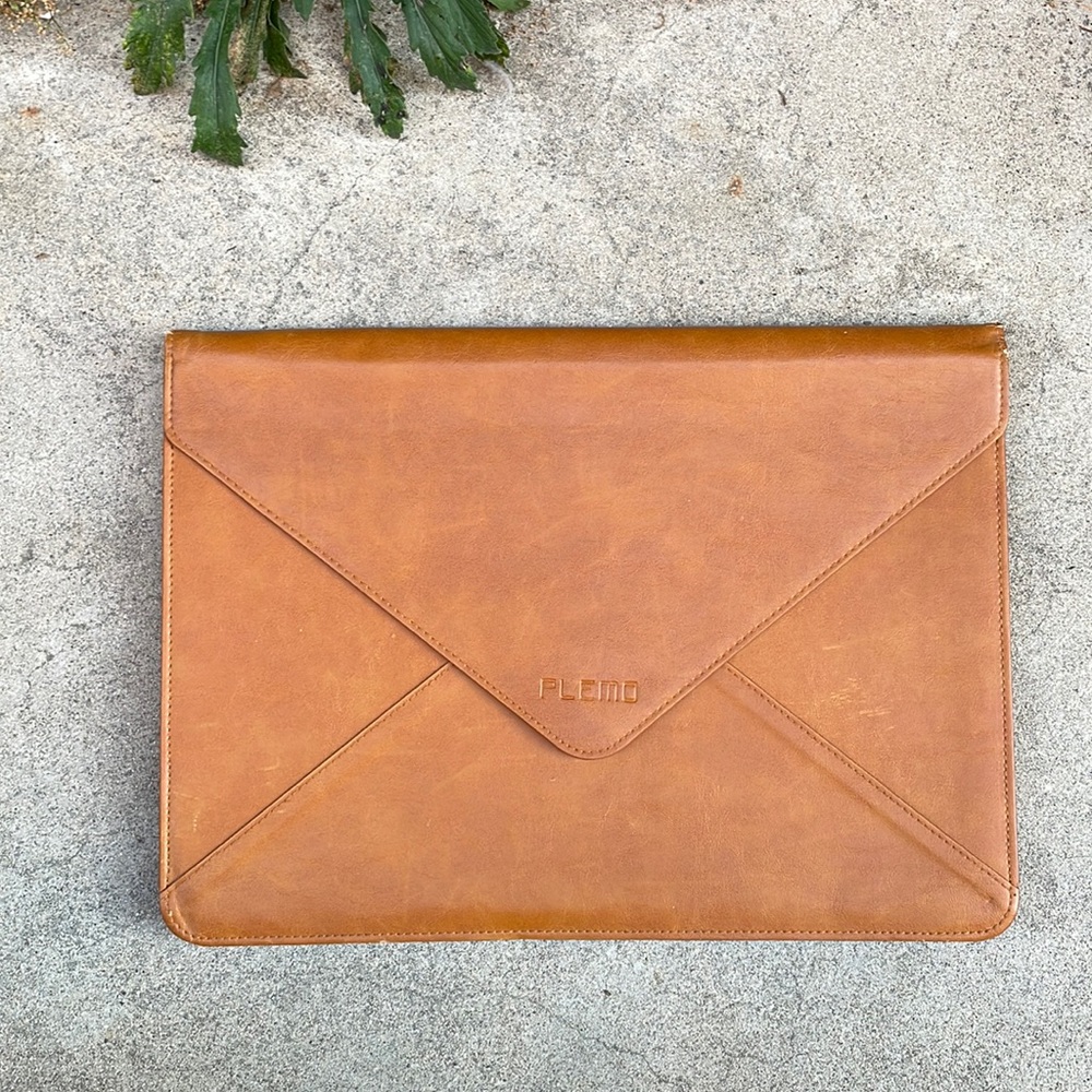 Tan. Faux Leather Rectangular Envelope Case